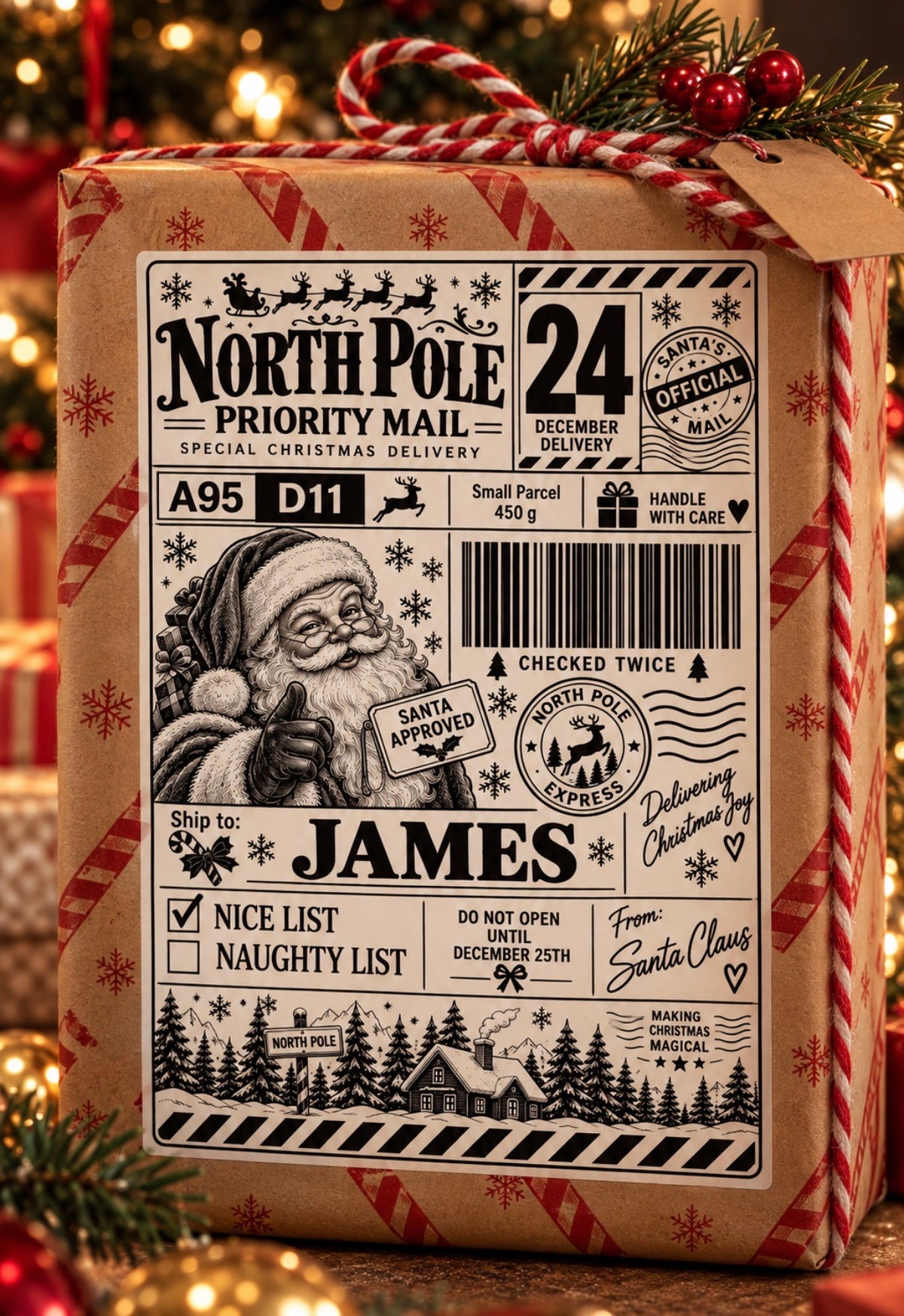 North Pole Priority Mail – Personalised Christmas Label | PACK OF : 10,20,30,40