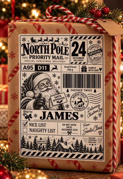 North Pole Priority Mail – Personalised Christmas Label | PACK OF : 10,20,30,40