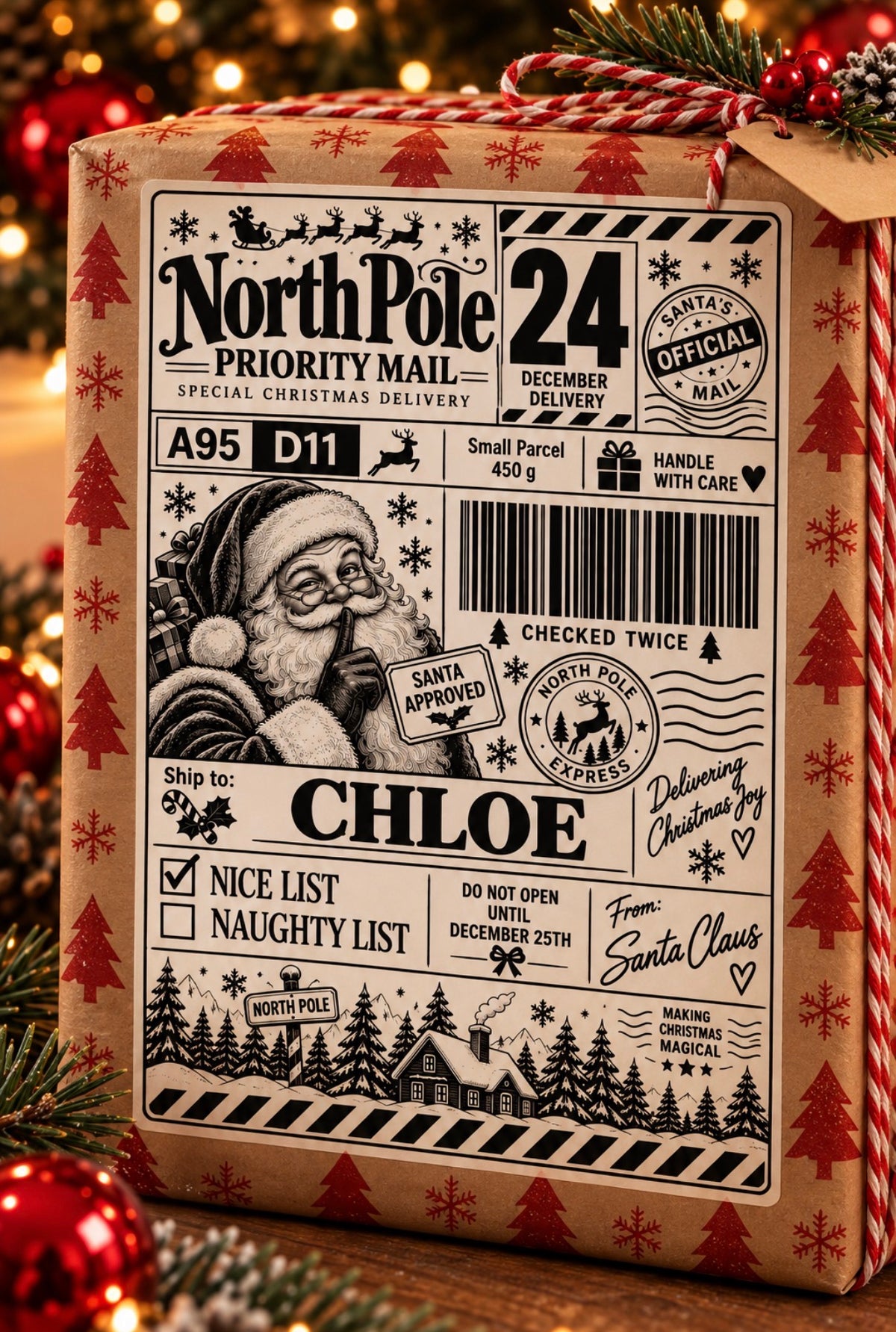North Pole Priority Mail – Personalised Christmas Label | PACK OF : 10,20,30,40