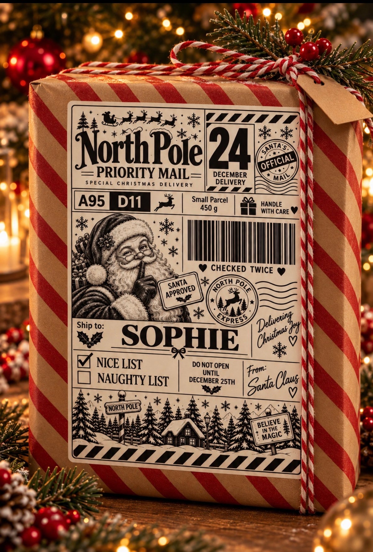 North Pole Priority Mail – Personalised Christmas Label | PACK OF : 10,20,30,40
