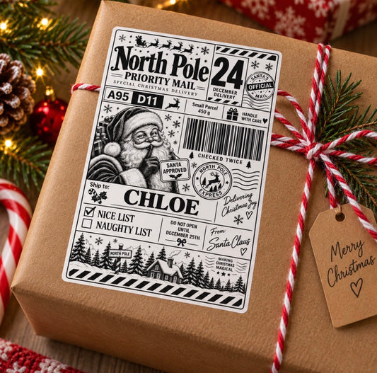 North Pole Priority Mail – Personalised Christmas Label | PACK OF : 10,20,30,40