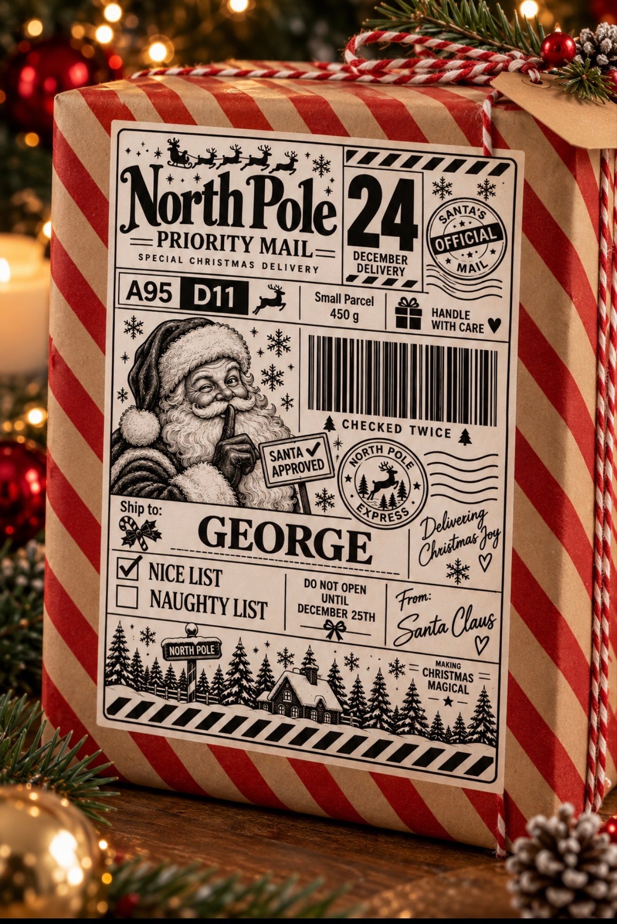 North Pole Priority Mail – Personalised Christmas Label | PACK OF : 10,20,30,40